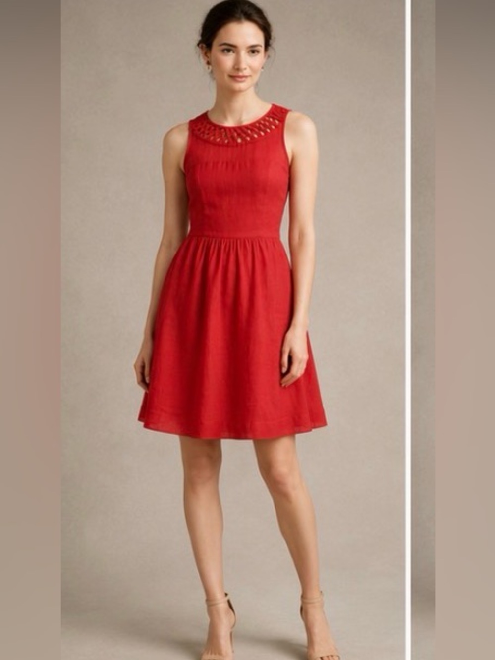 Anthropologie Maeve red Lattice A Line Sheer Fit and Flare Casual Dress